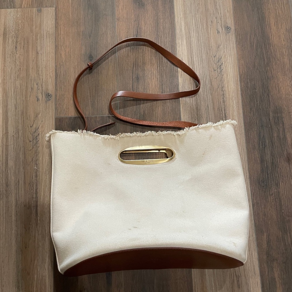 Rag & Bone Belize Canvas Tote Tan Brown Leather Shoulder Strap - Picture 3 of 14